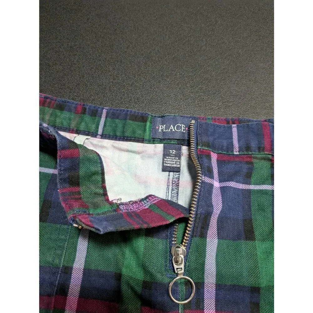 Children's Place Girls Plaid Twill Zip Skirt - blue Kids 12
